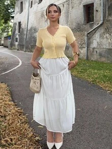 Jeta Ari Ruffle Skirt Boho Long Skirt Break Solid Frill Trim Ruffle Hem Skirt - White - View 5