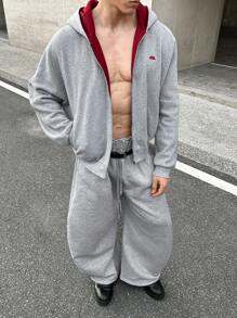 ESTAVOR 男士休闲刺绣灰色宽松运动裤 - 灰色 - 查看 5