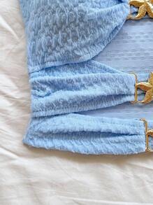 Soleia 镂空露背挂脖系带五角星金属装饰修身背心，适合女士，适合节日、约会、下午茶、度假、音乐节、波西米亚风格 - 淺藍色 - 查看 6