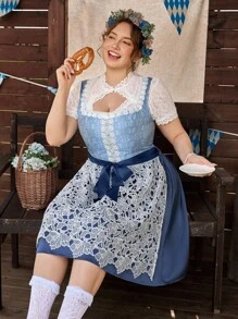 SHEIN Frenchy Plus Size Women Floral Lace Patchwork Sleeveless Square Neck Elegant,Dirndl,German,Oktober,Traditional Dress,Wedding Guest Dress Women - Blue - View 6