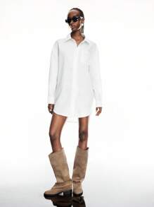 LYSMO 2025 New Arrive Minimalism Fall Women's Fashion Casual Solid Color Minimalist Button-Down Long Shirt Teacher, Airport And Travel Edgy Woman And Unique All White Party Women Date Night Halloween - White - View 6