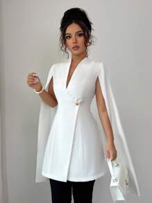 Elenzga Damen elegante weiße Jacke mit geraffter Taille, leicht - Weiss - Übersicht 5