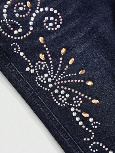 Hippie Women's Punk Retro Luxury Rhinestone Embellished Flare Jeans