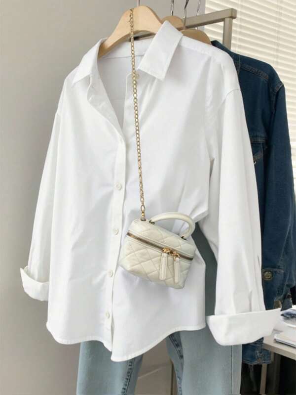 INAWLY Plus Size Women's Casual All-Match Solid Color Long Sleeve Shirt Fall Cloth For Women