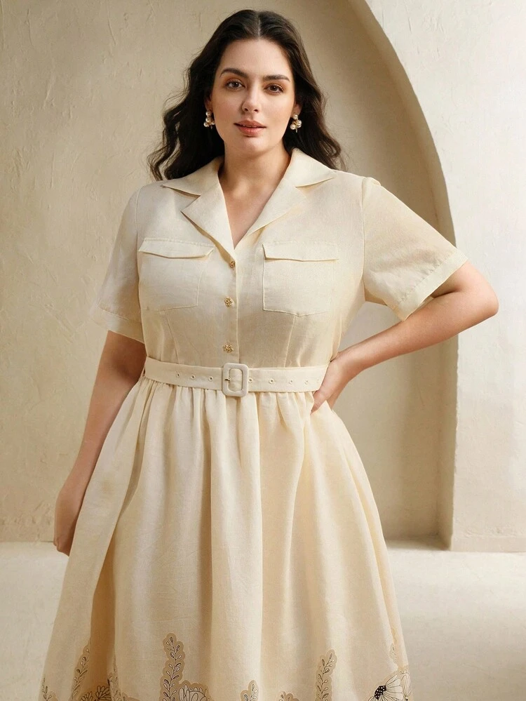 Modern Elegant Digital Floral Print Midi Dress, Suitable For Summer, Festival, Elegant, Holiday, Vacation, Party, Wedding Guest, Business Casual