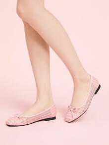 CUCCOO DOLLMOD Mocasines planos con punta redonda, tira suave, bloqueo de color, decoración de remache metálico y lazo de ballet para mujer - Rosa - Ver 4