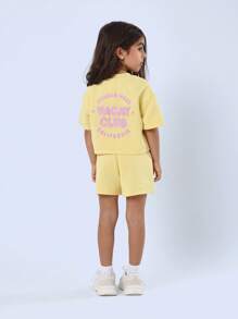 夏季休闲露脐上衣和短裤套装 儿童加州俱乐部度假两件套街头运动时尚服饰 假日活力运动服 - 黃色 - 查看 1