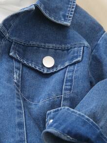 SHEIN 2 Stücke Jungen Denim Jacke mit Kragen & Loose Fit Jeans Set, Jacke mit Knopfdesign für einfaches Anziehen, Hose mit einzigartigen Taschen, angenehm weiches Material, geeignet für tägliche Ausflüge, Schule, Urlaub, Veranstaltungen, Schulanfangszeit - Mittele Waschung - Übersicht 6