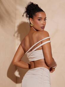 Hauture Seil dekoriertes gewebtes Tube-Top für Frauen, sexy Strandurlaubstags-Outfit, Apricot, Frühling/Sommer