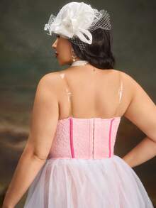 PinupPomp Top de tirantes con diseño de espina de pescado, sexy y elegante, talla grande, para verano - Rosa - Ver 2