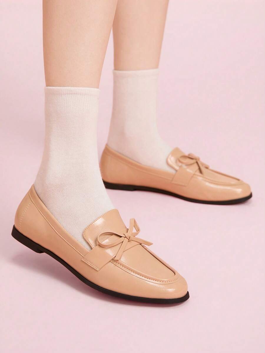 CUCCOO DOLLMOD 圆头蝴蝶结装饰舒适女式平底鞋 - 藕粉色 - 查看 1