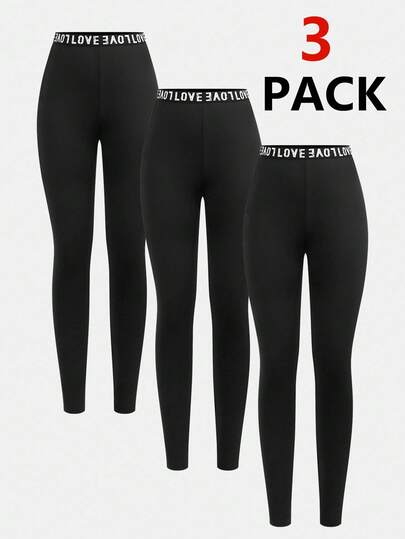 SHEIN Girlism 3pcs Tween Girls' Letter Print Elastic Waist Comfortable Sweatpants, Black Long Pants Set, Autumn/Winter Sports Pants, Yoga Pants, Joggers Tights Leggings Tweens Leggings Pack Girls Black Leggings Pants Pack Girls Black Leggings Tween