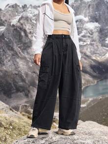 Pantalones vaqueros de pierna ancha con bolsillos, de ajuste holgado y casual para mujer - Gris Oscuro - Ver 5
