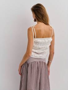 Nöista 浪漫的全白派对上衣，带有荷叶边层叠和系带——非常适合夏季、秋季女性或七月四日女性穿着。 - 杏色 - 查看 2