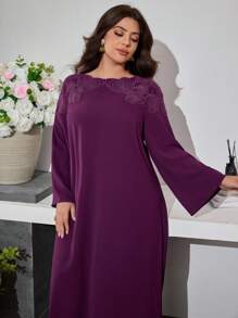 Al Najma Off-Shoulder Embroidery Floral Flared Sleeve Loose Dress