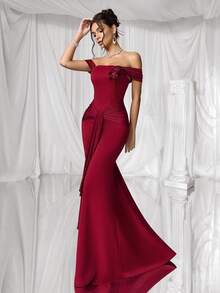 Coutiva Robe de soirée élégante et formelle à épaules dénudées de couleur unie pour femmes