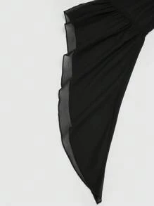 Sweetra Váy tay loe họa tiết hoa cỡ lớn, dây buộc, họa tiết chắp vá - màu đen - Xem 7