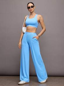 Activina Women's Letter Print Racerback Sports Bra - Blue - View 2