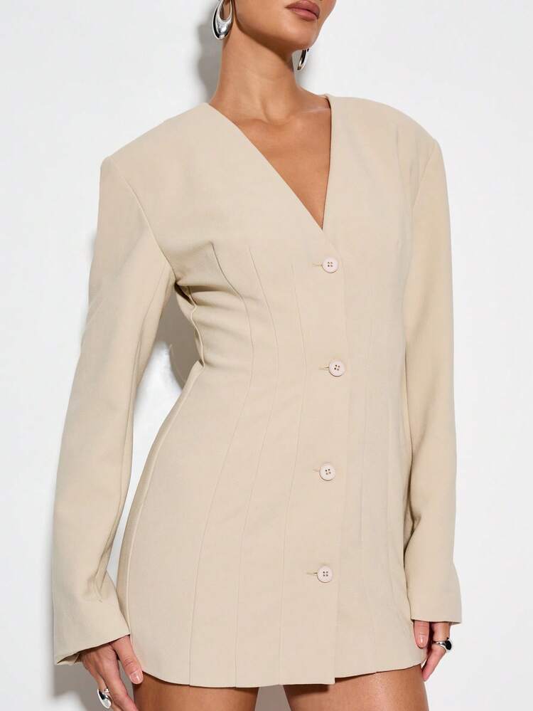 KIZN Chic Blazer Mini Dress Long Sleeve Button Front Business Professional Formal Special Occasion Office Wear Double Breasted Wedding Guest Autumn Winter