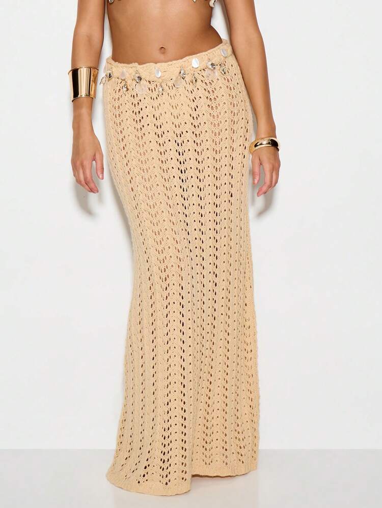 KIZN Crochet Maxi Skirt With Shell Embellishments