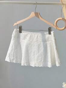 Elamini Quần short cạp thấp mini thời trang đa năng thêu ren trắng, vải thêu rỗng thời trang mùa xuân/hè - trắng - Xem 2