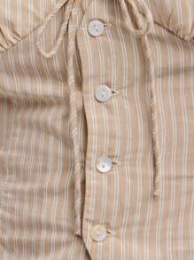 Nöista 浅色条纹露背上衣，带有蝴蝶结细节和前纽扣 - 非常适合乡村女装、校服和秋季女装。 - 棕色 - 查看 8