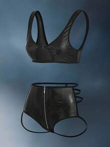 Bộ đồ lót gợi cảm hở lưng bằng da PU có dây kéo quyến rũ cho câu lạc bộ độc thân dành cho phụ nữ - màu đen - Xem 6