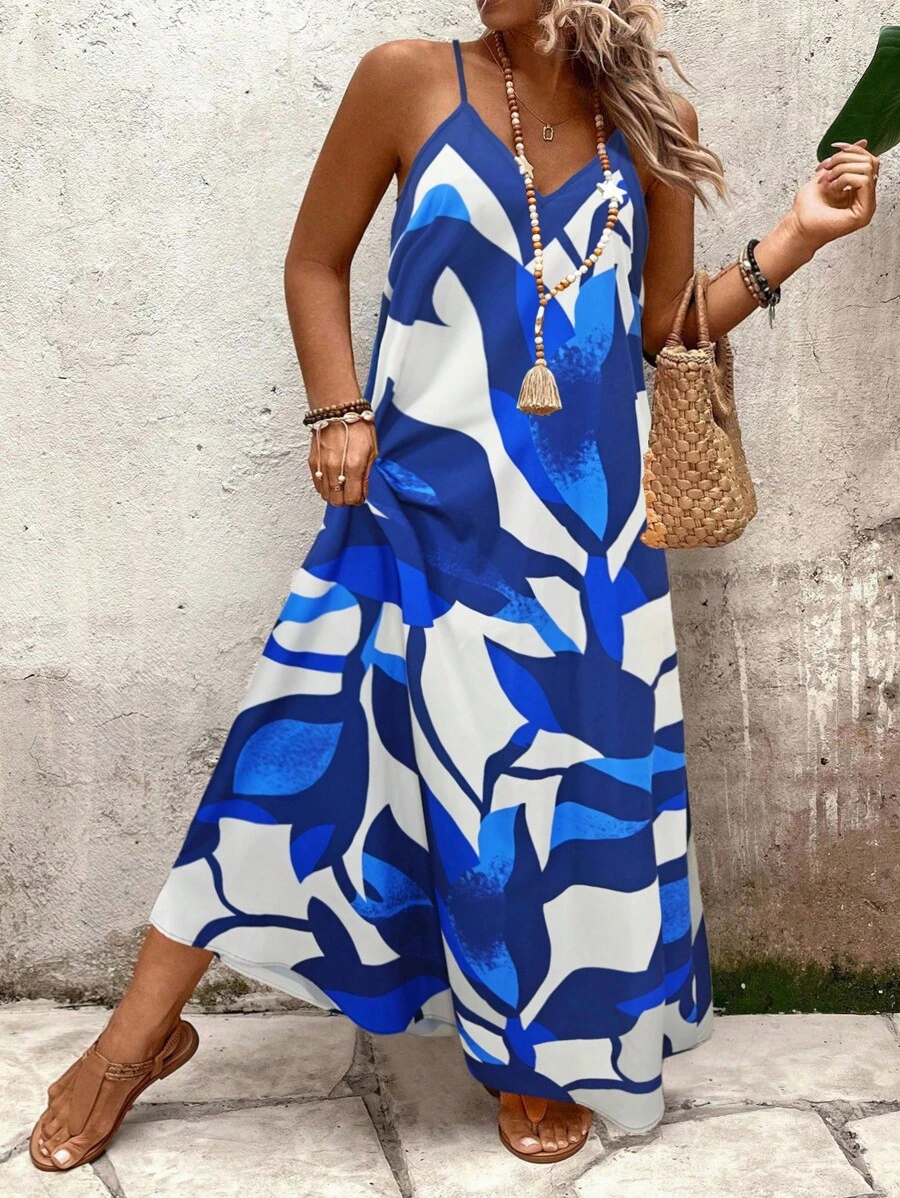 Linhara Plus Size Women's Floral Print A-Line Loose Fit Casual Maxi Dress, Suitable For Vacation And Daily Wear