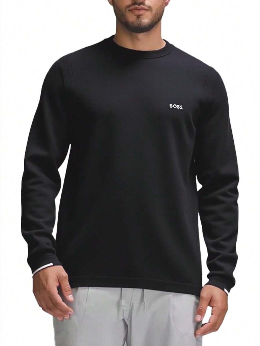 Hugo Boss Ever-X_CN 男士休闲圆领长袖宽松T恤 - 402深藍色 - 查看 1