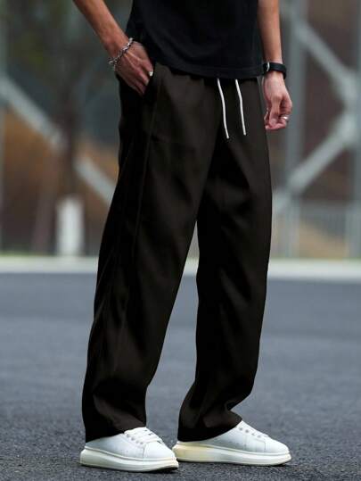 Manfinity Hypemode 男士休闲纯色抽绳口袋裤男阔腿裤男宽松裤子男宽松阔腿裤男宽松直筒休闲裤日系男士秋季裤子