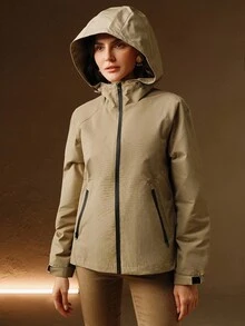 Anewsta Damen Outdoor Kapuzenjacke, geeignet für Herbst, Übergang, Winter, Ausgehen - Braun - Übersicht 1