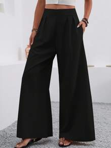 EMERY ROSE Pantalones anchos elegantes de unicolor, sueltos y con bolsillo