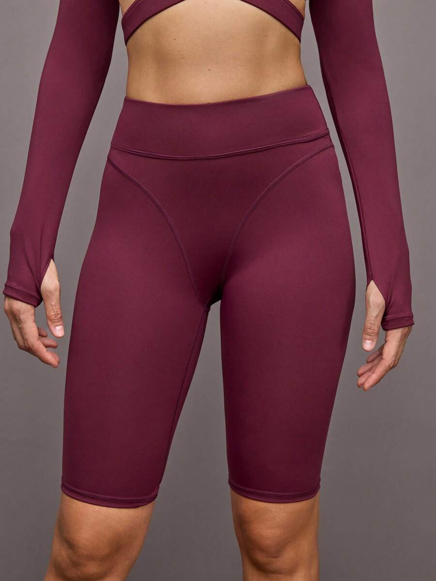 Activina Women's Solid Color High Waist Seamless Sports Shorts - Red - View 1