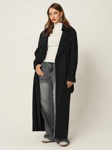 Auralis 大码休闲简约长袖风衣，通勤百搭 - 黑色 - 查看 7