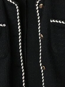 EMERY ROSE Plus Size Elegant Commuter Color Block Trim Black Jacket, High-End Fall Winter Cloth For Women Autumn