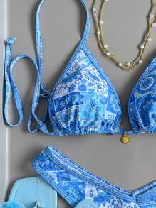 Swim Mod Women's Summer Random Print Spaghetti Strap High Cut Bottoms 2 Pieces Bikini Set - Multicolor - View 3