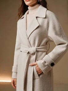 Anewsta Women's Double-Breasted Wool Coat With Belt, Autumn/Winter - Beige - View 12