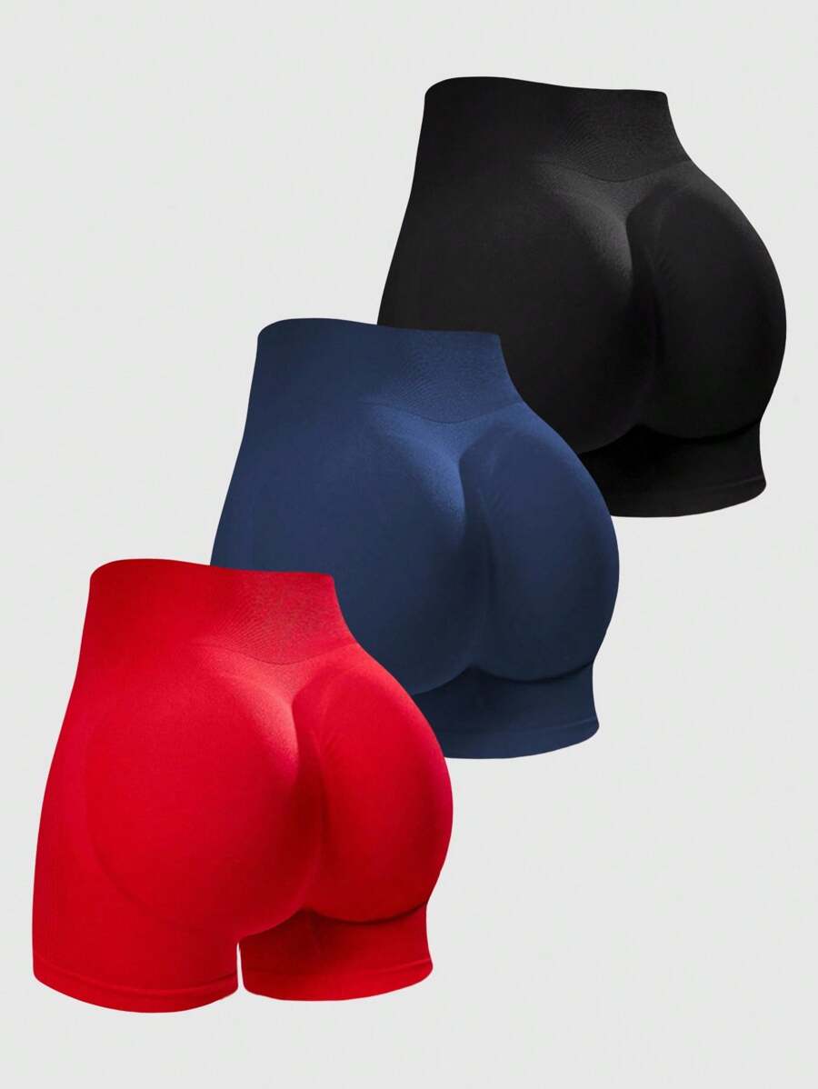 Gameset SHEIN Sport Pantalones cortos deportivos sin costuras de cintura alta de unicolor para mujer