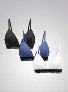 EasyFave 3 piezas de sujetadores cómodos para mujer con tirantes de espagueti y cinta jacquard con letras - Multicolor - Ver 7