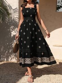 SHEIN LUNE Ladies' Elegant Summer Vacation Long Dress - Black - View 5