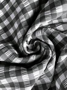 EMERY ROSE 女式格子圆领荷叶边袖直筒休闲迷你连衣裙 - 黑與白 - 查看 8