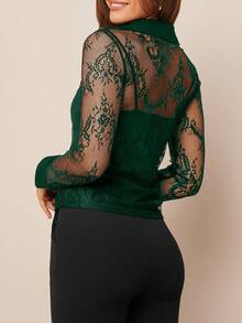 Amorya Women's Lace Long Sleeve Single-Breasted Fashion Blouse