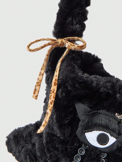 Grunge Punk Halloween Star Plush Shoulder Bag, Leopard Print Bow Mini Cyclops Monster, Casual Y2K Punk Style Furry Crossbody Bag For Women, Autumn/Winter, Perfectly Matching With Halloween Costumes Women