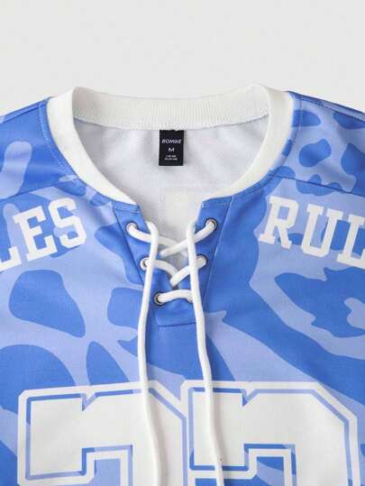 Prep Camiseta de hockey de manga larga con estampado de letras y camuflaje para hombres