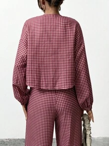 EURMUSE Women's Multicolor Bow Front Gingham Printed Elegant Two Pieces Set - Multicolor - View 2