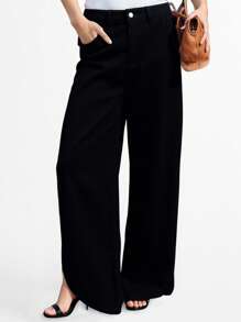 Daynim 女式休闲黑色宽腿宽松牛仔裤 - 黑色 - 查看 3