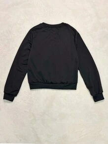 SHEIN EZwear Sudadera holgada de mujer con estampado gráfico minimalista casual de Milán, Italia, de cuello redondo