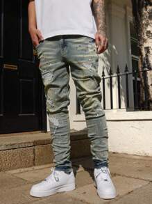 Manfinity Homme Men's Casual Ripped Pocket Distressed Simple Design Denim Jeans Going Out Hang Out Commute Vacation Street - Light Wash - View 6