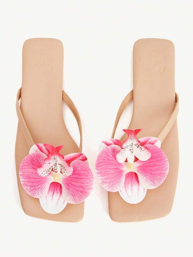 CUCCOO CHICEST Women's Fashionable Lotus Pink Floral Decor Elegant Flat Sandals