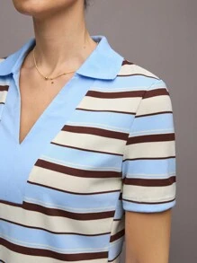 Activina Áo thun polo thể thao tay ngắn họa tiết sọc rộng rãi dành cho nữ - Nhiều màu - Xem 7